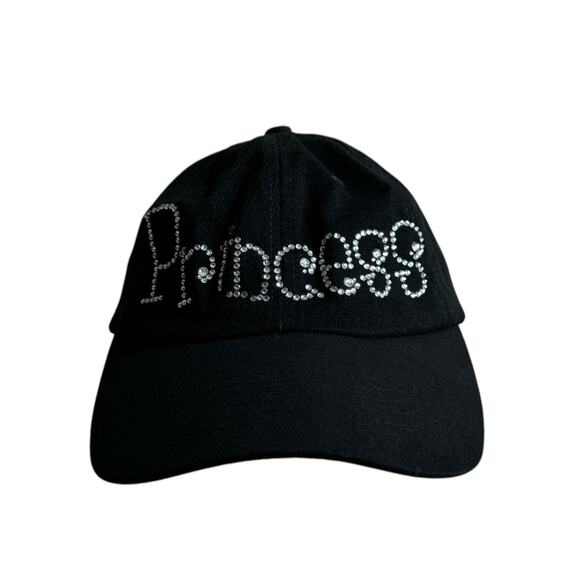 Vintage Y2K Get Lucky USA Princess Bedazzled Bling Baseball Cap Hat Black Womens - Picture 8 of 8